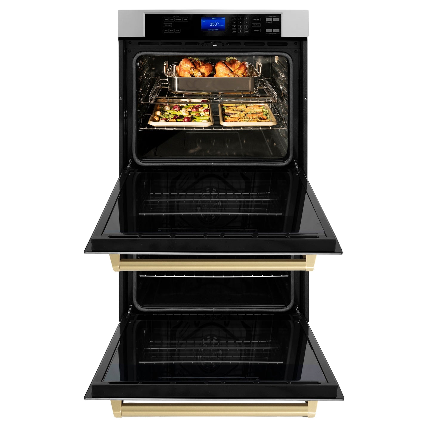 ZLINE 30" Autograph Double Wall Oven with Air Fry and Self-Clean in Stainless Steel and Champagne Bronze Handle,  - WADZ-30-CB