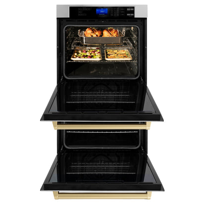 ZLINE 30" Autograph Double Wall Oven with Air Fry and Self-Clean in Stainless Steel and Champagne Bronze Handle,  - WADZ-30-CB