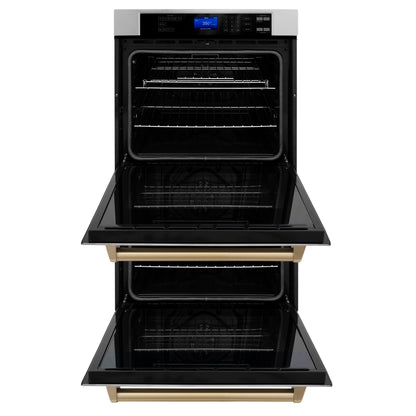ZLINE 30" Autograph Double Wall Oven with Air Fry and Self-Clean in Stainless Steel and Champagne Bronze Handle,  - WADZ-30-CB