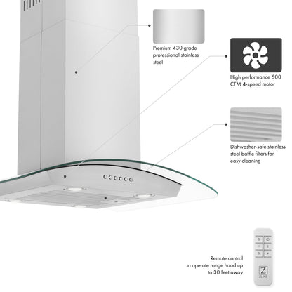 Alpine ZLINE Alpine Series Convertible Island Mount Range Hood in Stainless Steel (ALP70IS) - ALP70IS-30